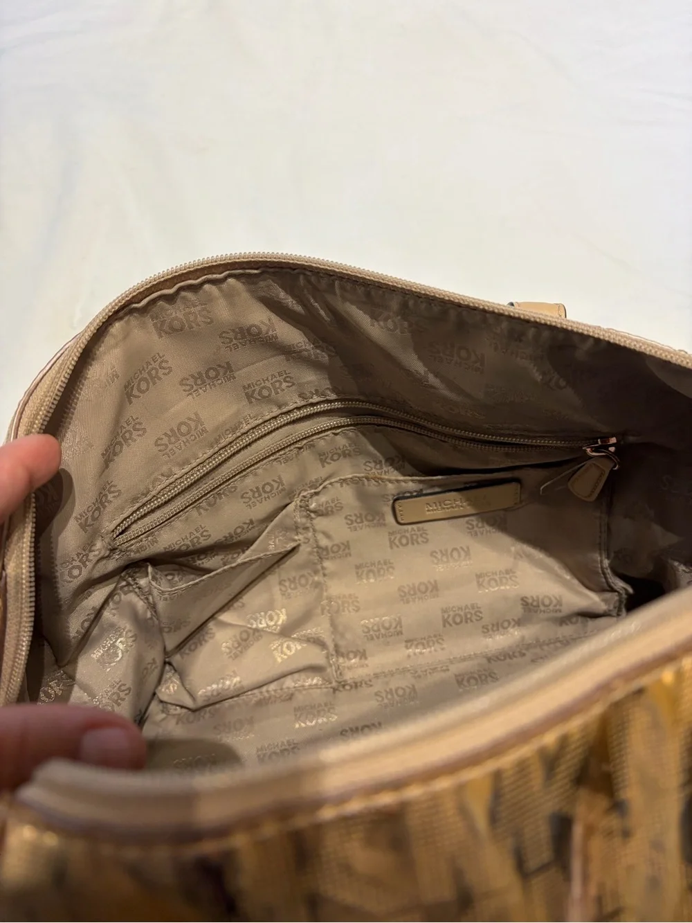 Michael Kors Metallic Rose Gold MK Monogram Satchel